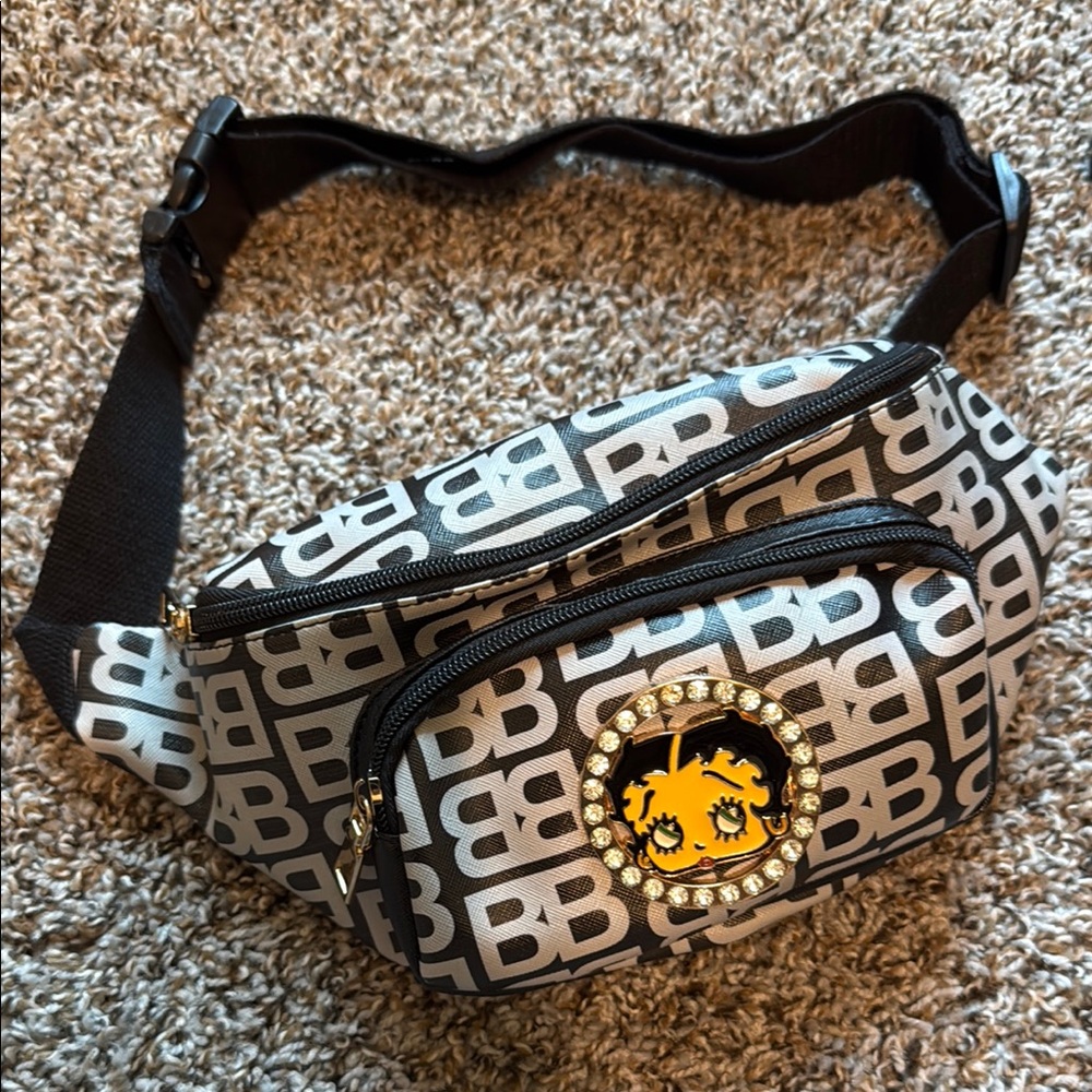 Black and Gray BB Logo Fanny Pack with Betty Boop Patch
